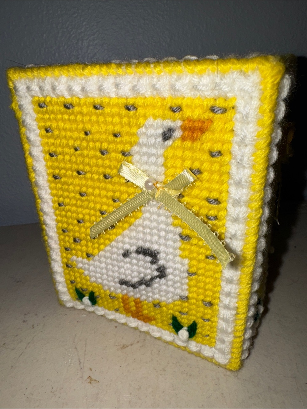 Vintage Handmade Duck/Goose Needlepoint Tissue Box Cover Cottagecore Retro